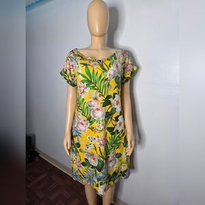 Tiana B. Yellow and Green Tropical Floral Dress Size US/L